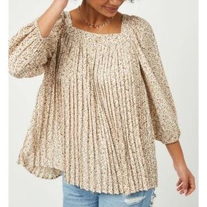 Hayden Los Angeles Pleated Floral Square Neck Cottagecore tunic blouse sz Med